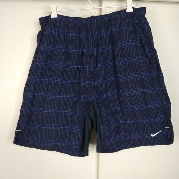Nike Lightweight Check Swim Shorts Men's Size XXL Blue Embroidered logos